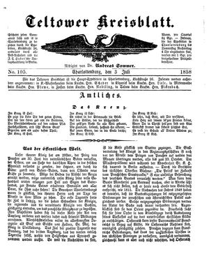Teltower Kreisblatt vom 03.07.1858