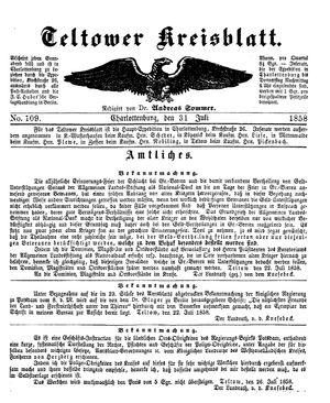 Teltower Kreisblatt vom 31.07.1858