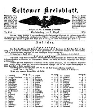 Teltower Kreisblatt vom 07.08.1858