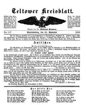 Teltower Kreisblatt vom 25.09.1858