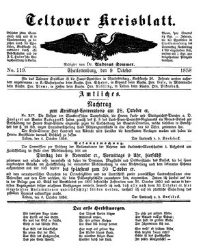 Teltower Kreisblatt vom 09.10.1858