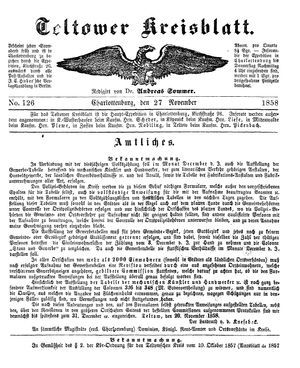 Teltower Kreisblatt vom 27.11.1858