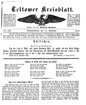 Teltower Kreisblatt vom 11.12.1858