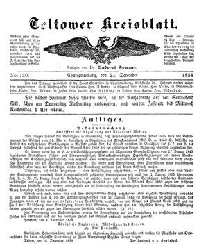 Teltower Kreisblatt vom 25.12.1858