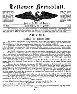 Teltower Kreisblatt vom 08.01.1859