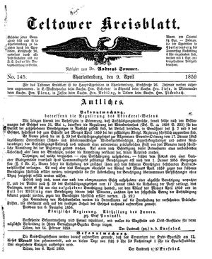 Teltower Kreisblatt vom 09.04.1859