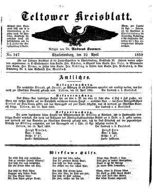 Teltower Kreisblatt on Apr 23, 1859