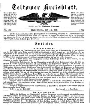 Teltower Kreisblatt vom 14.05.1859