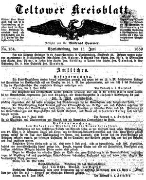 Teltower Kreisblatt vom 11.06.1859