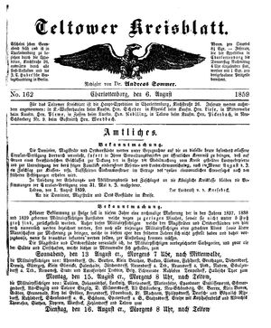 Teltower Kreisblatt vom 06.08.1859