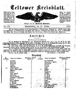 Teltower Kreisblatt vom 29.10.1859