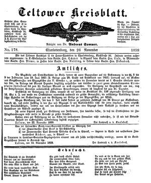 Teltower Kreisblatt vom 26.11.1859