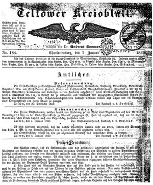 Teltower Kreisblatt vom 07.01.1860