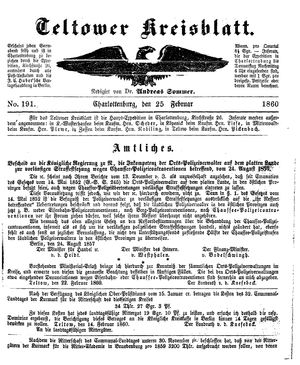 Teltower Kreisblatt vom 25.02.1860