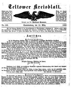 Teltower Kreisblatt vom 10.03.1860