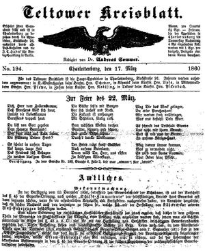 Teltower Kreisblatt vom 17.03.1860