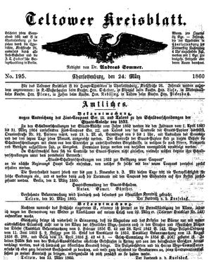 Teltower Kreisblatt vom 24.03.1860