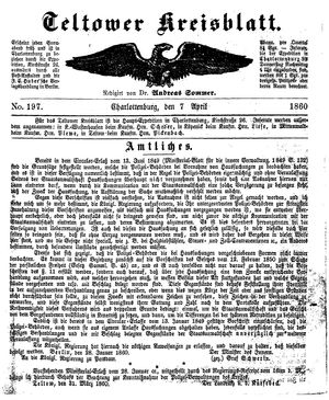 Teltower Kreisblatt vom 07.04.1860