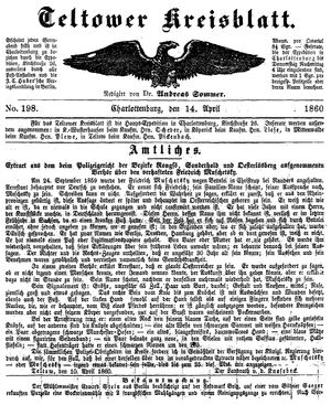 Teltower Kreisblatt vom 14.04.1860