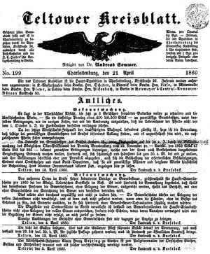 Teltower Kreisblatt vom 21.04.1860