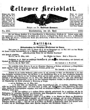 Teltower Kreisblatt vom 28.04.1860