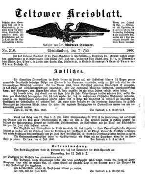 Teltower Kreisblatt vom 07.07.1860