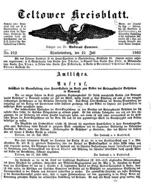 Teltower Kreisblatt vom 21.07.1860