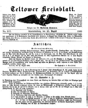 Teltower Kreisblatt vom 25.08.1860