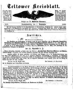Teltower Kreisblatt vom 01.09.1860