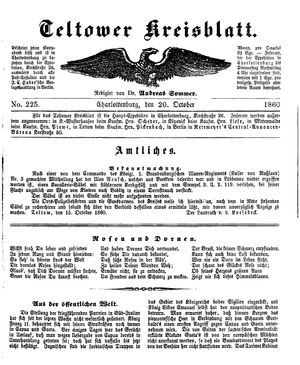 Teltower Kreisblatt vom 20.10.1860