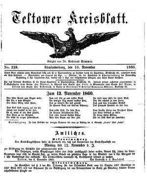 Teltower Kreisblatt vom 10.11.1860