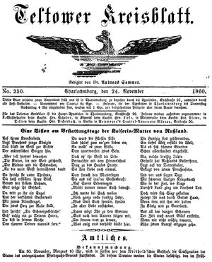 Teltower Kreisblatt vom 24.11.1860