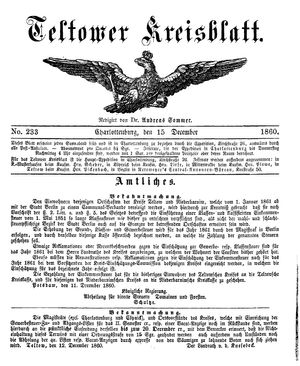 Teltower Kreisblatt vom 15.12.1860