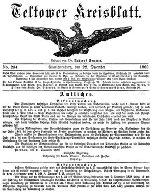 Teltower Kreisblatt vom 22.12.1860