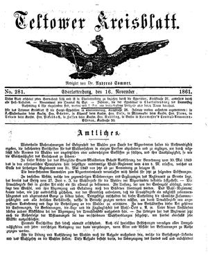 Teltower Kreisblatt vom 16.11.1861