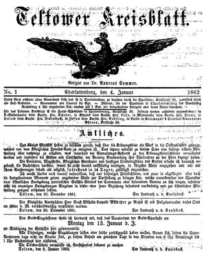 Teltower Kreisblatt vom 04.01.1862