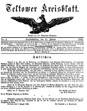 Teltower Kreisblatt vom 11.01.1862