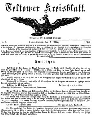 Teltower Kreisblatt vom 01.03.1862