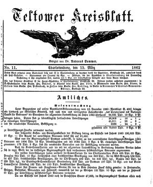Teltower Kreisblatt vom 15.03.1862