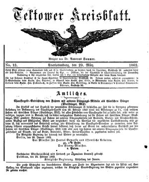 Teltower Kreisblatt vom 29.03.1862