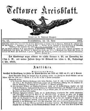 Teltower Kreisblatt vom 12.04.1862