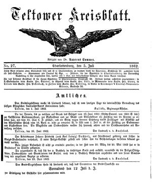 Teltower Kreisblatt vom 05.07.1862