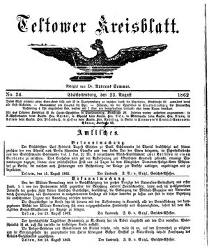 Teltower Kreisblatt vom 23.08.1862