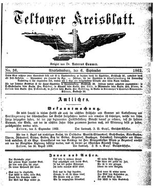 Teltower Kreisblatt vom 06.09.1862