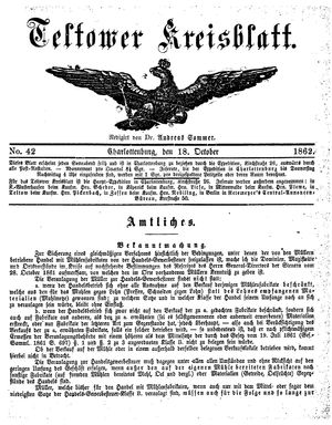 Teltower Kreisblatt vom 18.10.1862