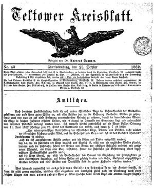 Teltower Kreisblatt vom 25.10.1862