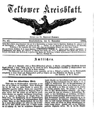 Teltower Kreisblatt vom 08.11.1862
