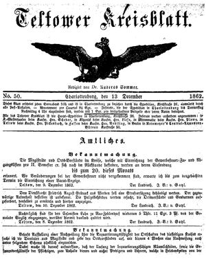 Teltower Kreisblatt vom 13.12.1862