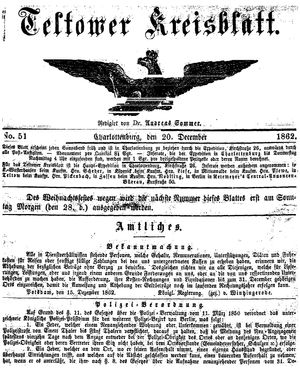 Teltower Kreisblatt vom 20.12.1862