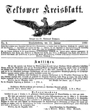 Teltower Kreisblatt vom 10.01.1863